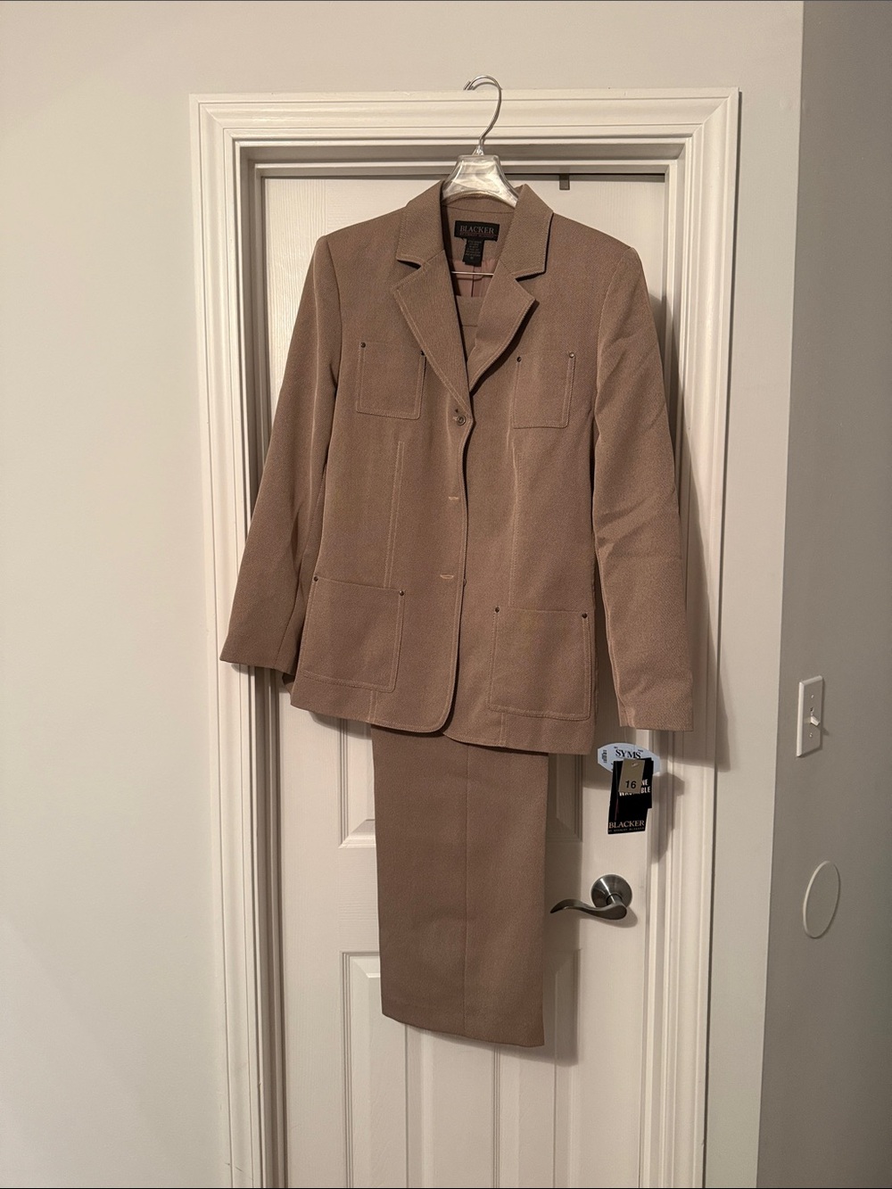 Women's Tan Two-Piece Suit with Notched Jacket